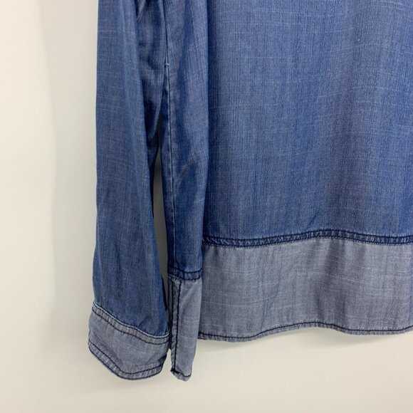 Michael Stars Top Blue Chambray Denim V Neck Long Sleeve - Picture 5 of 10